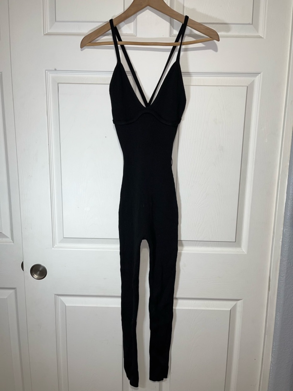 Black Ribbed Strappy Jumpsuit